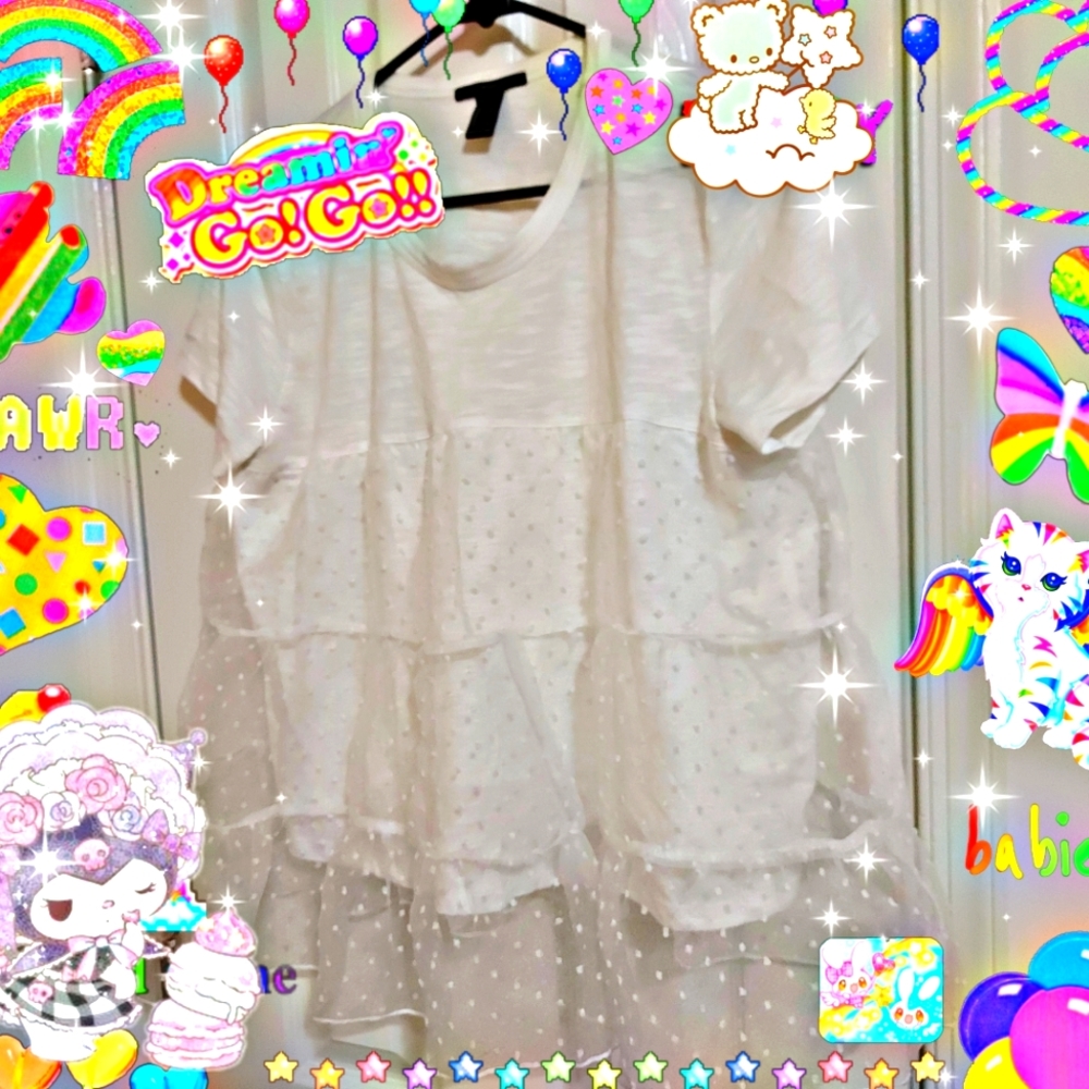 White short sleeved tee blouse fairy kei shirt